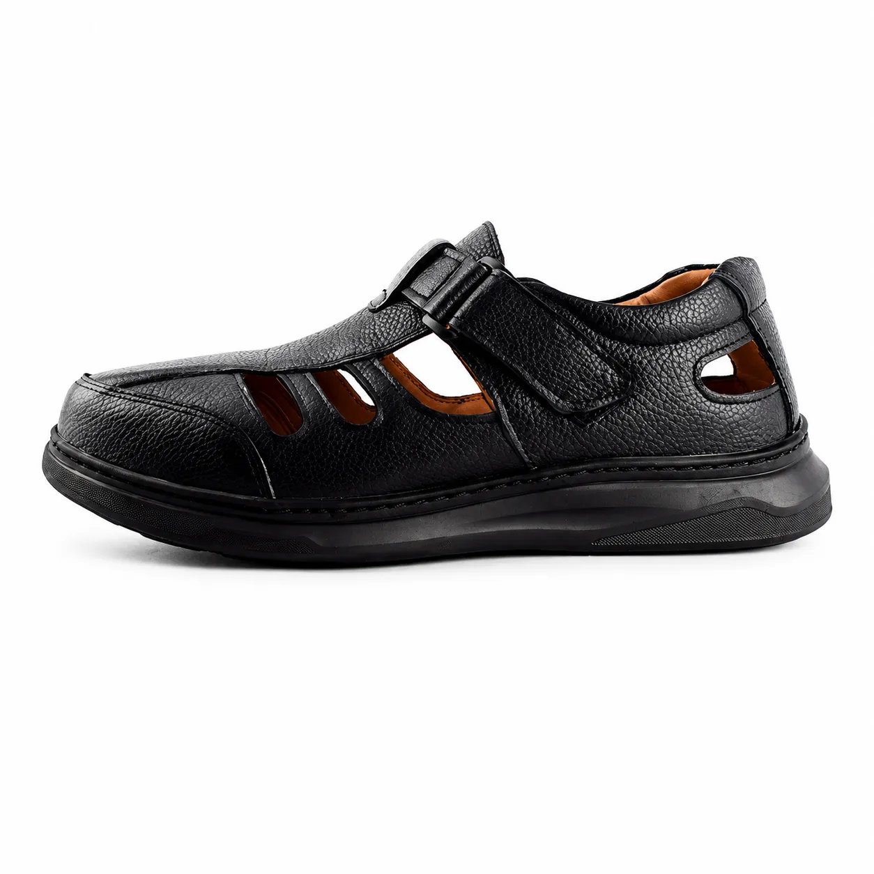 Sandale pour homme confort SM121 noir Cuir miniature